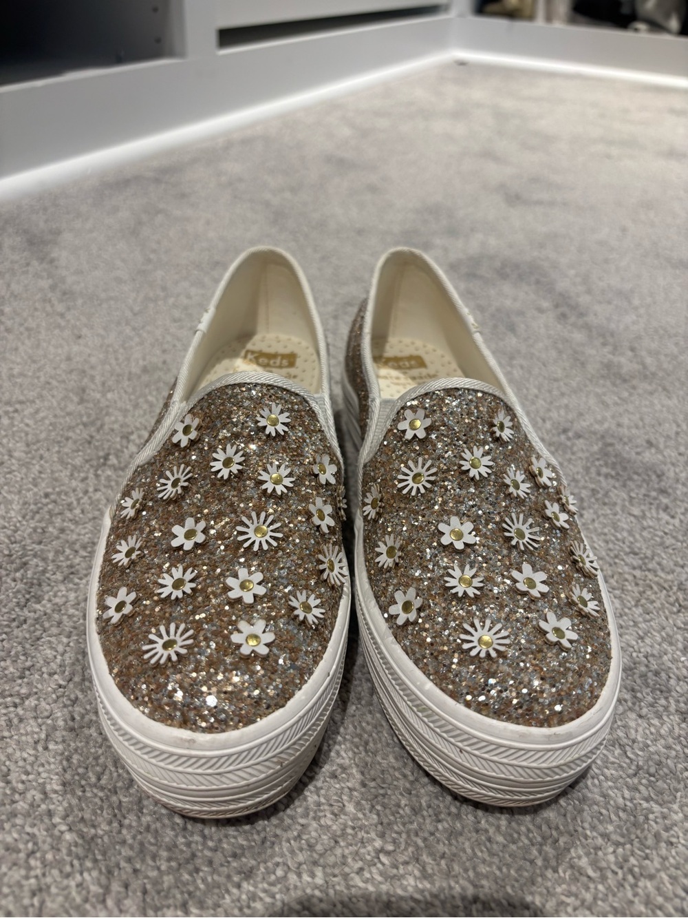 kate spade Gold Glitter Daisy Slip-On Clogs